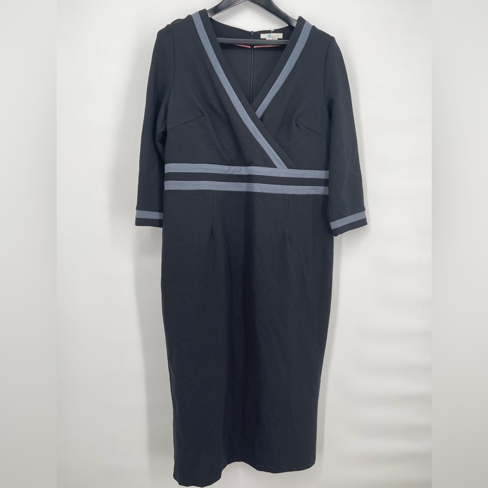 Boden Black Midi Dress with Gray Trim